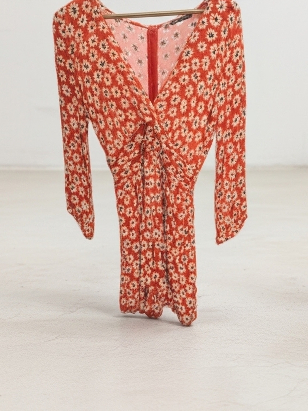 Zara Red Daisy Floral Flowy Long Sleeve V-Neck Skort Romperra Romper  Size L